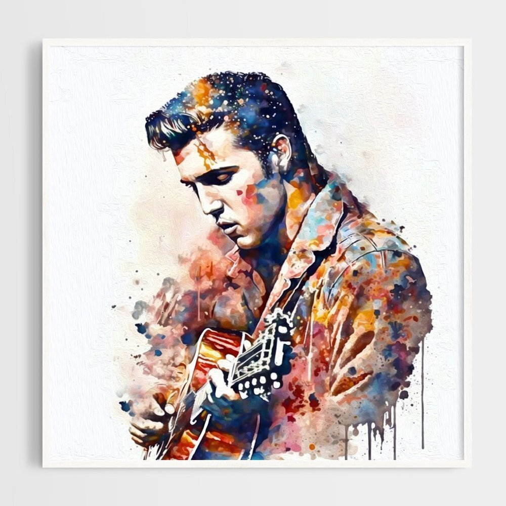Elvis Presley Playing Guitar Watercolor Oil Painting Print‎ King of Rock n' Roll - Picture 3 of 6